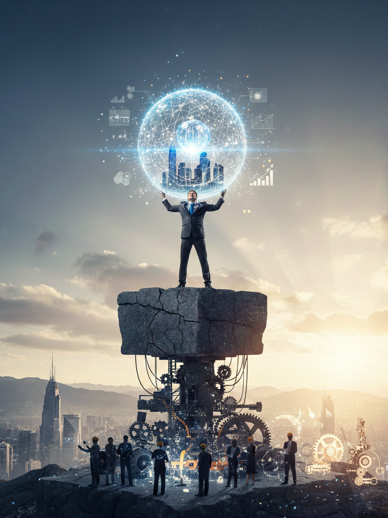 Líder visionário construindo uma estrutura real para pensar grande sem fantasia e alcançar o sucesso global.