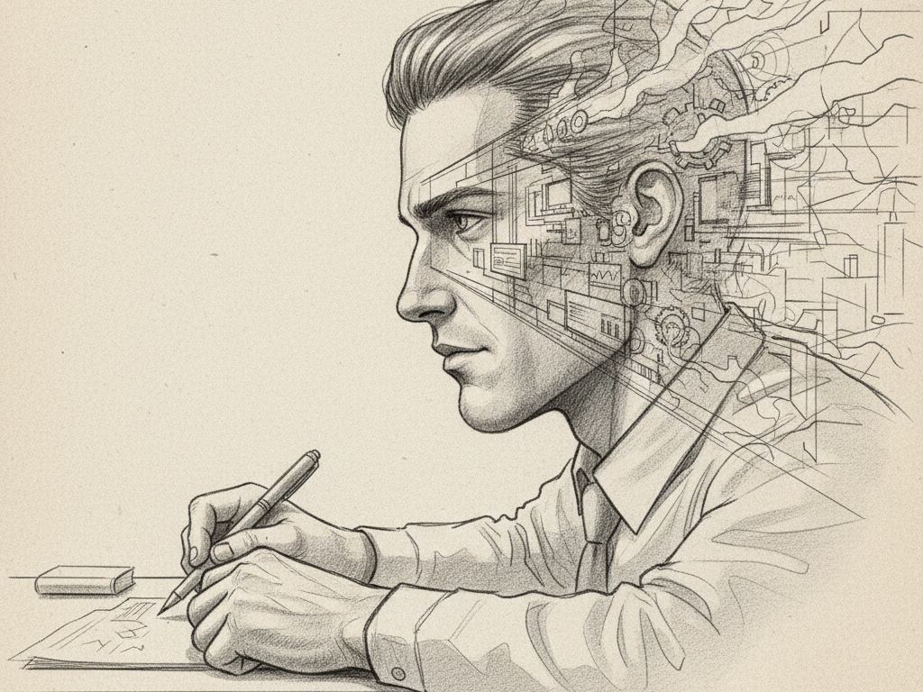 Ilustração a grafite representando foco e disciplina inabalável de um líder profissional, independente do seu humor ou estado emocional.