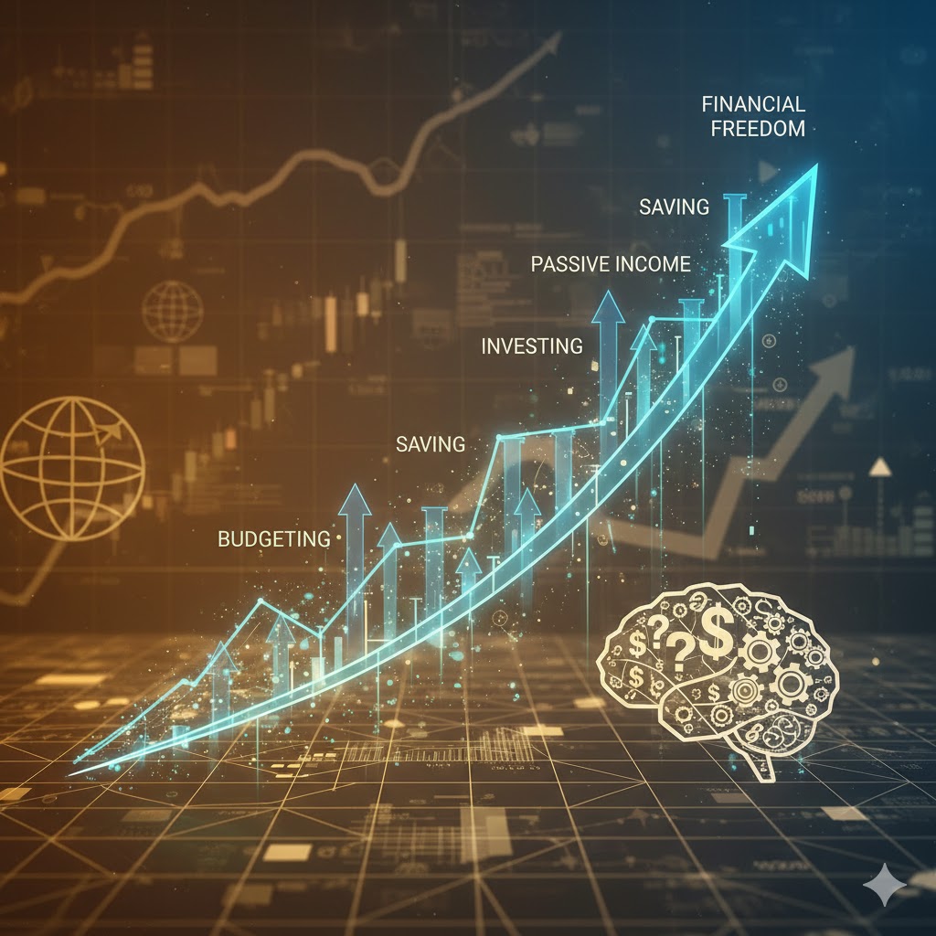 Gráfico subindo, representando a evolução da consciência financeira.