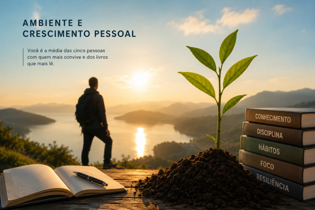 ambiente e crescimento pessoal representados por uma pessoa observando o horizonte