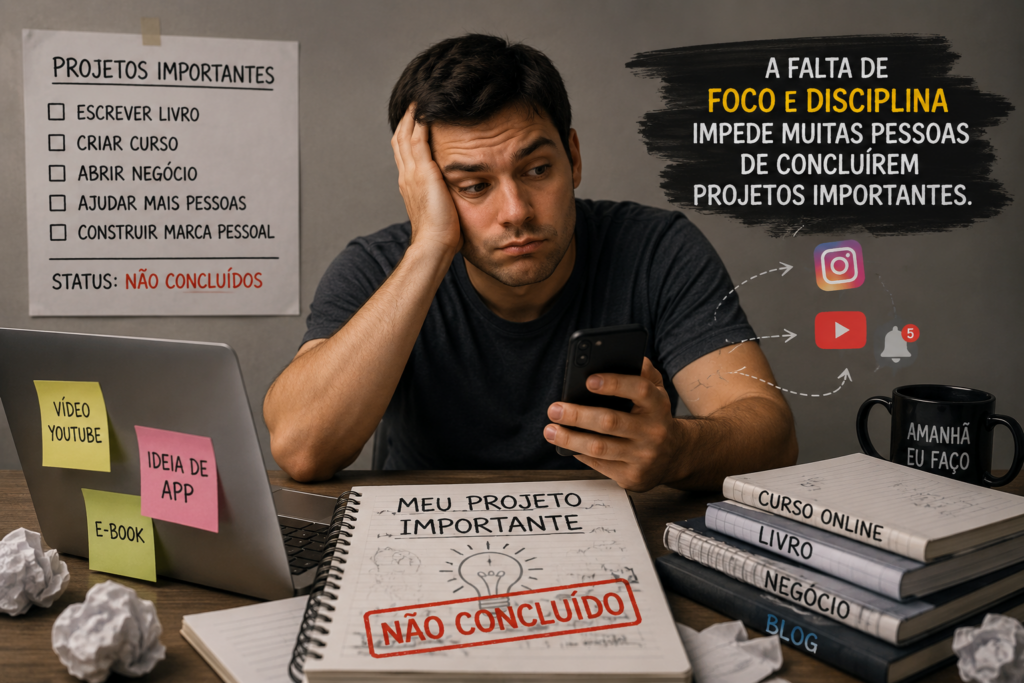 Pessoa refletindo sobre falta de foco e disciplina